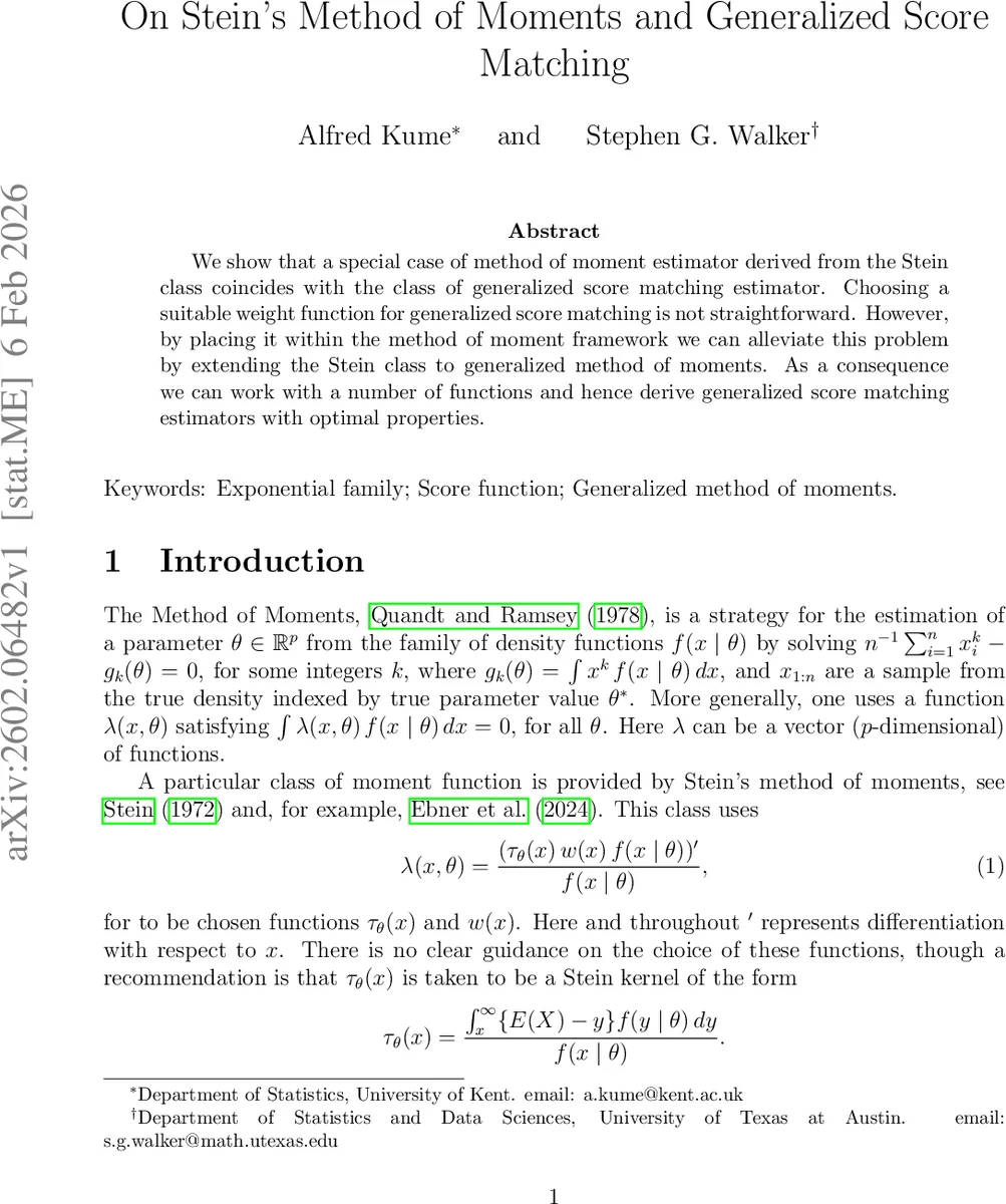 On Stein's Method of Moments and Generalized Score Matching