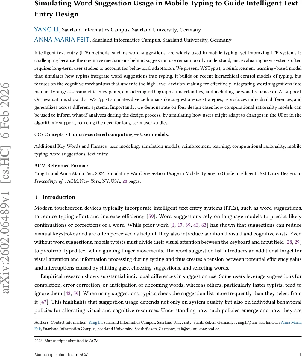 Simulating Word Suggestion Usage in Mobile Typing to Guide Intelligent Text Entry Design