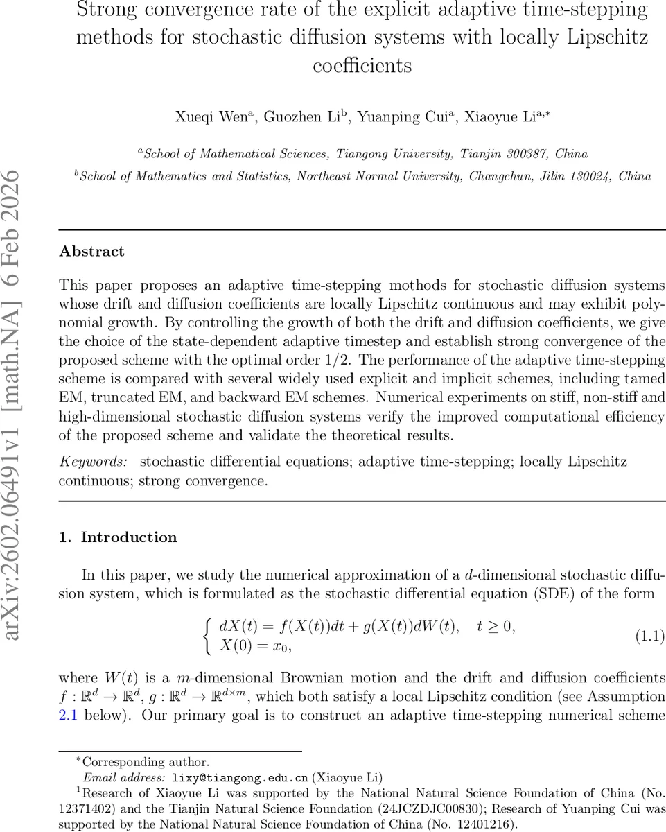 Strong convergence rate of the explicit adaptive time-stepping methods for stochastic diffusion systems with locally Lipschitz coefficients