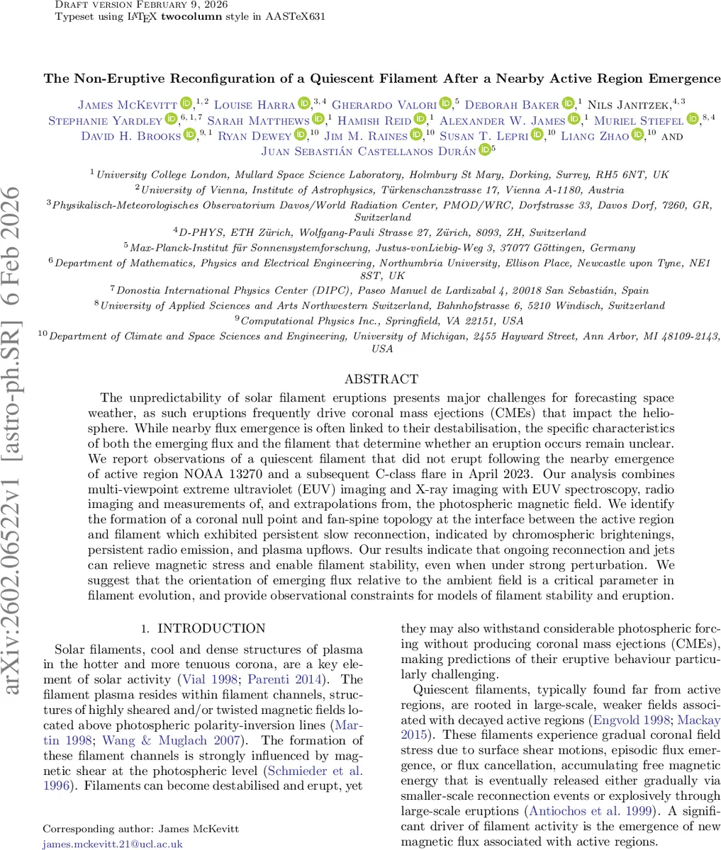 The Non-Eruptive Reconfiguration of a Quiescent Filament After a Nearby Active Region Emergence