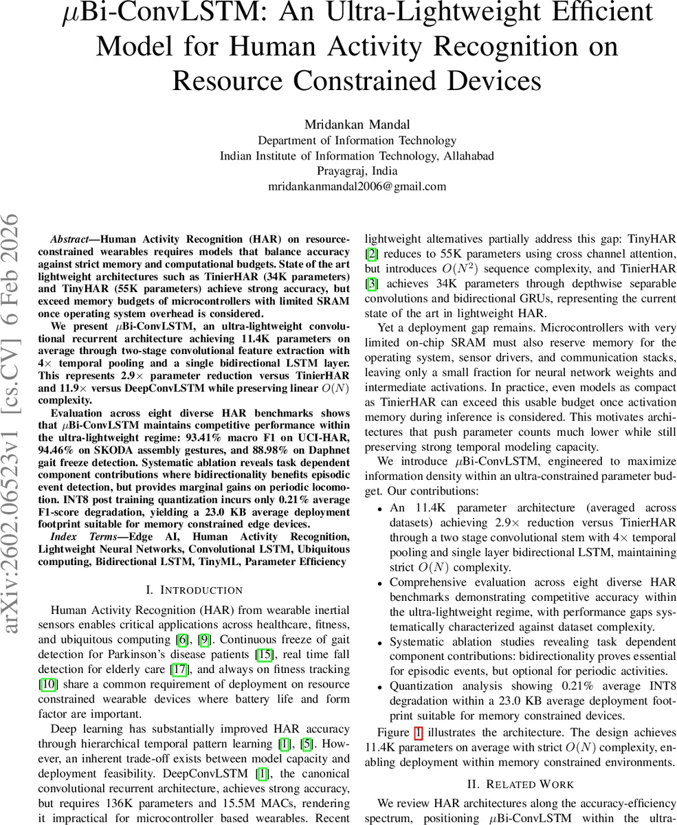 MicroBi-ConvLSTM: An Ultra-Lightweight Efficient Model for Human Activity Recognition on Resource Constrained Devices