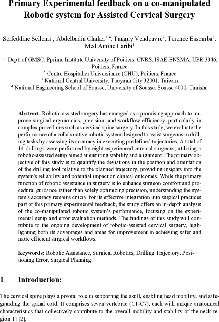 Primary Experimental Feedback on a Co-manipulated Robotic System for Assisted Cervical Surgery