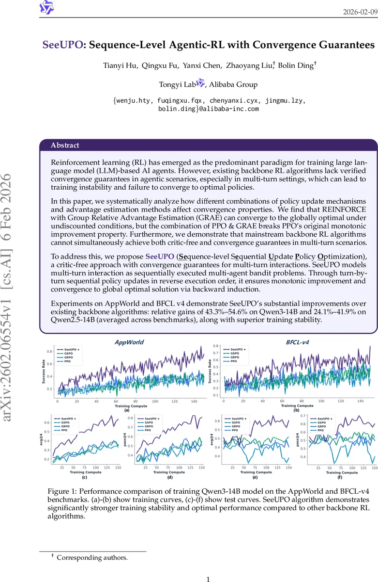 SeeUPO: Sequence-Level Agentic-RL with Convergence Guarantees