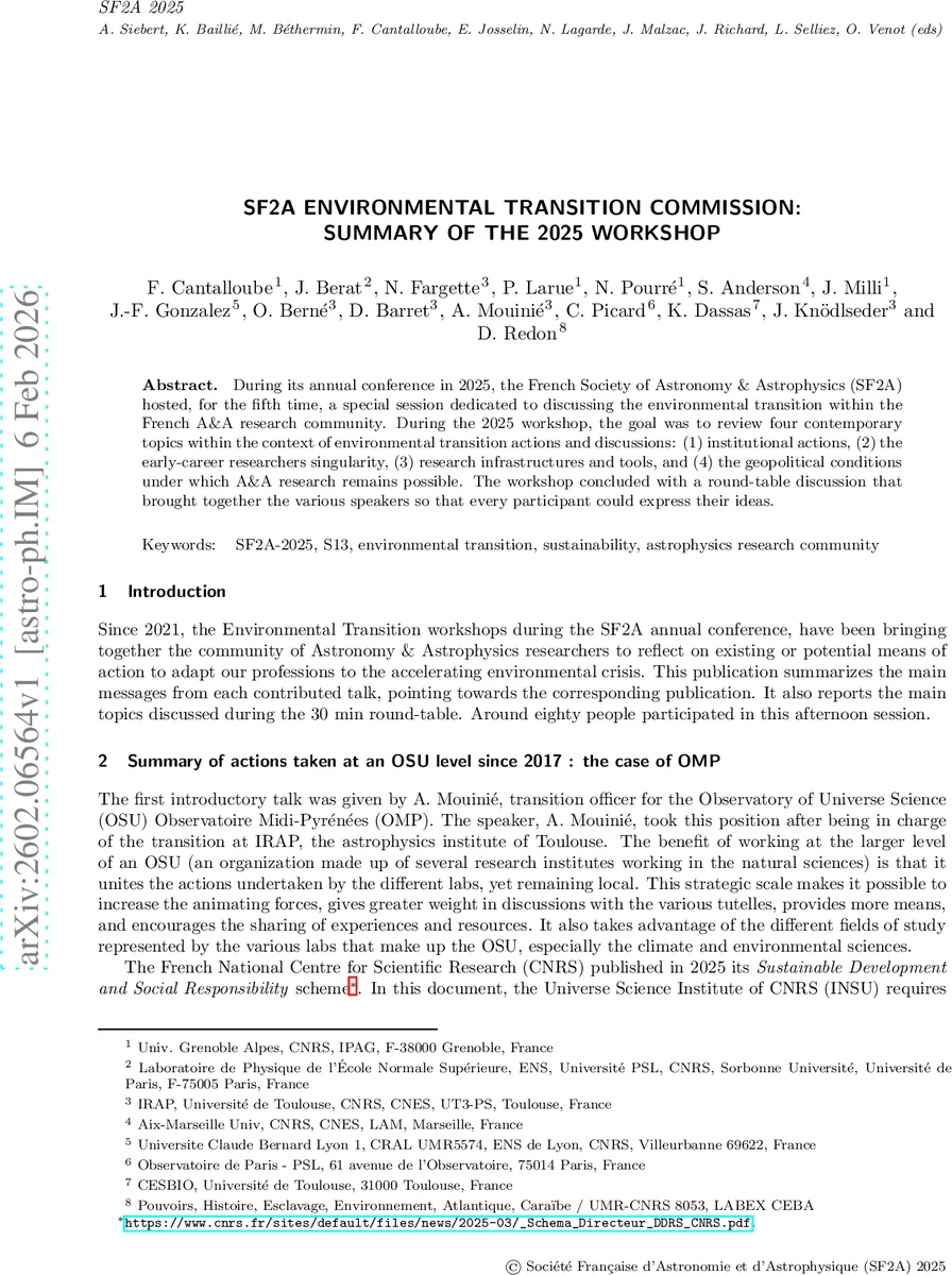 SF2A Environmental Transition Commission: Summary of the 2025 workshop