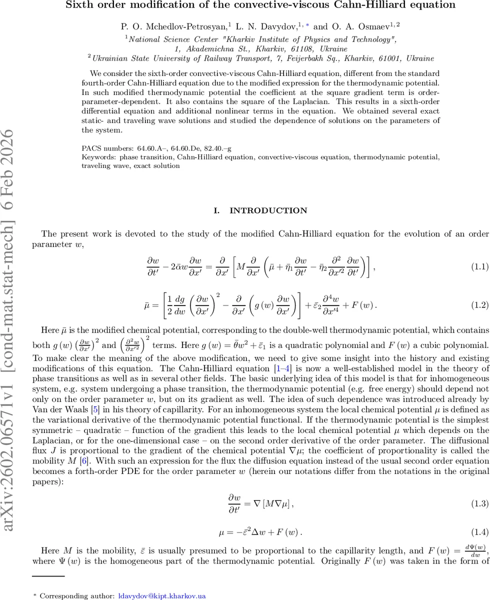 Sixth order modification of the Cahn-Hilliard equation