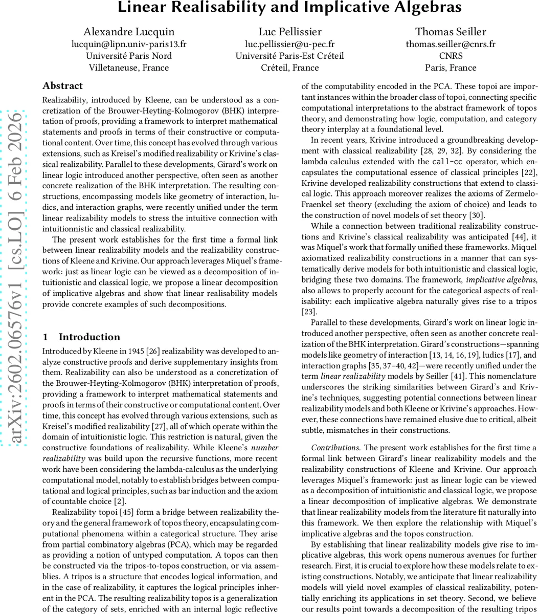Linear Realisability and Implicative Algebras