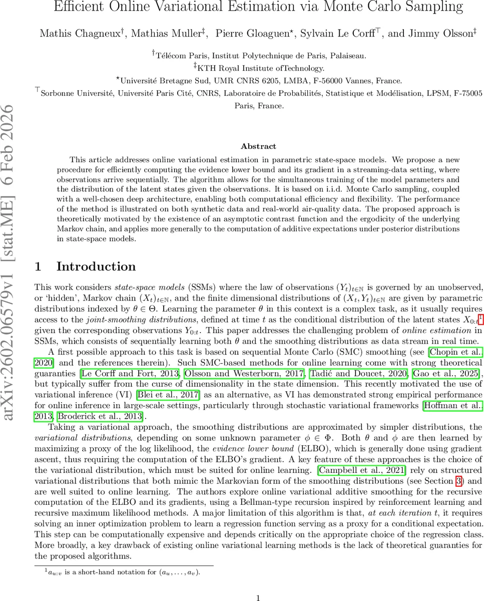 Efficient Online Variational Estimation via Monte Carlo Sampling