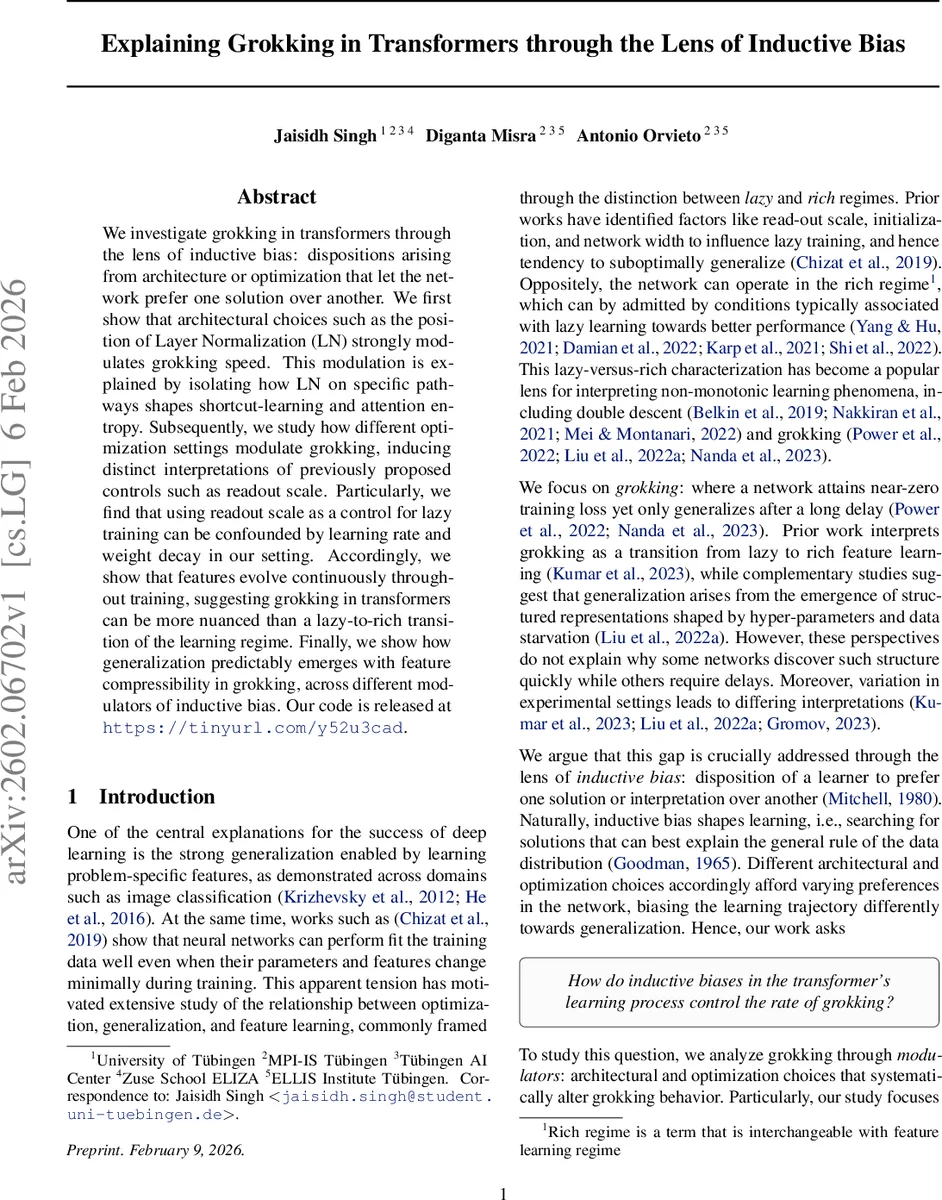 Explaining Grokking in Transformers through the Lens of Inductive Bias