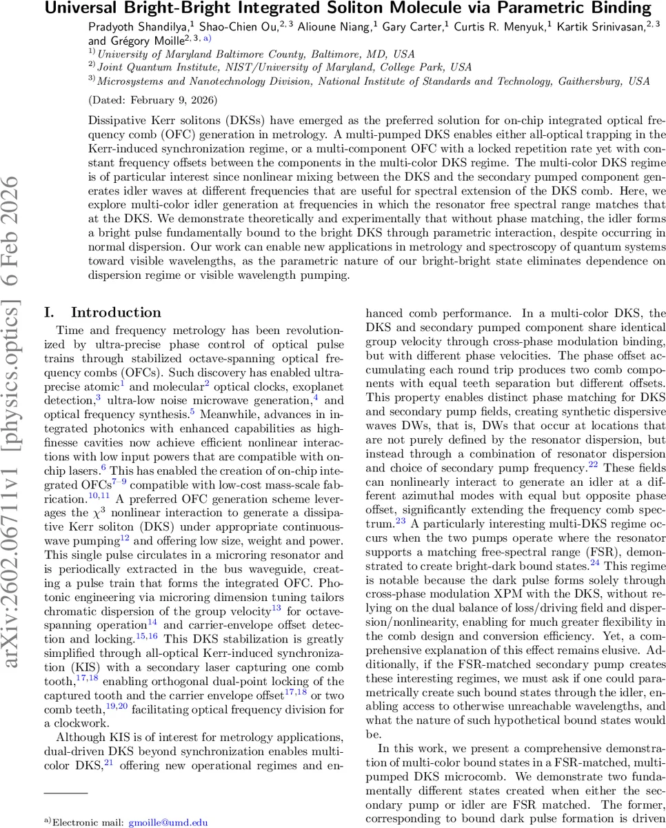 Universal Bright-Bright Integrated Soliton Molecule via Parametric Binding