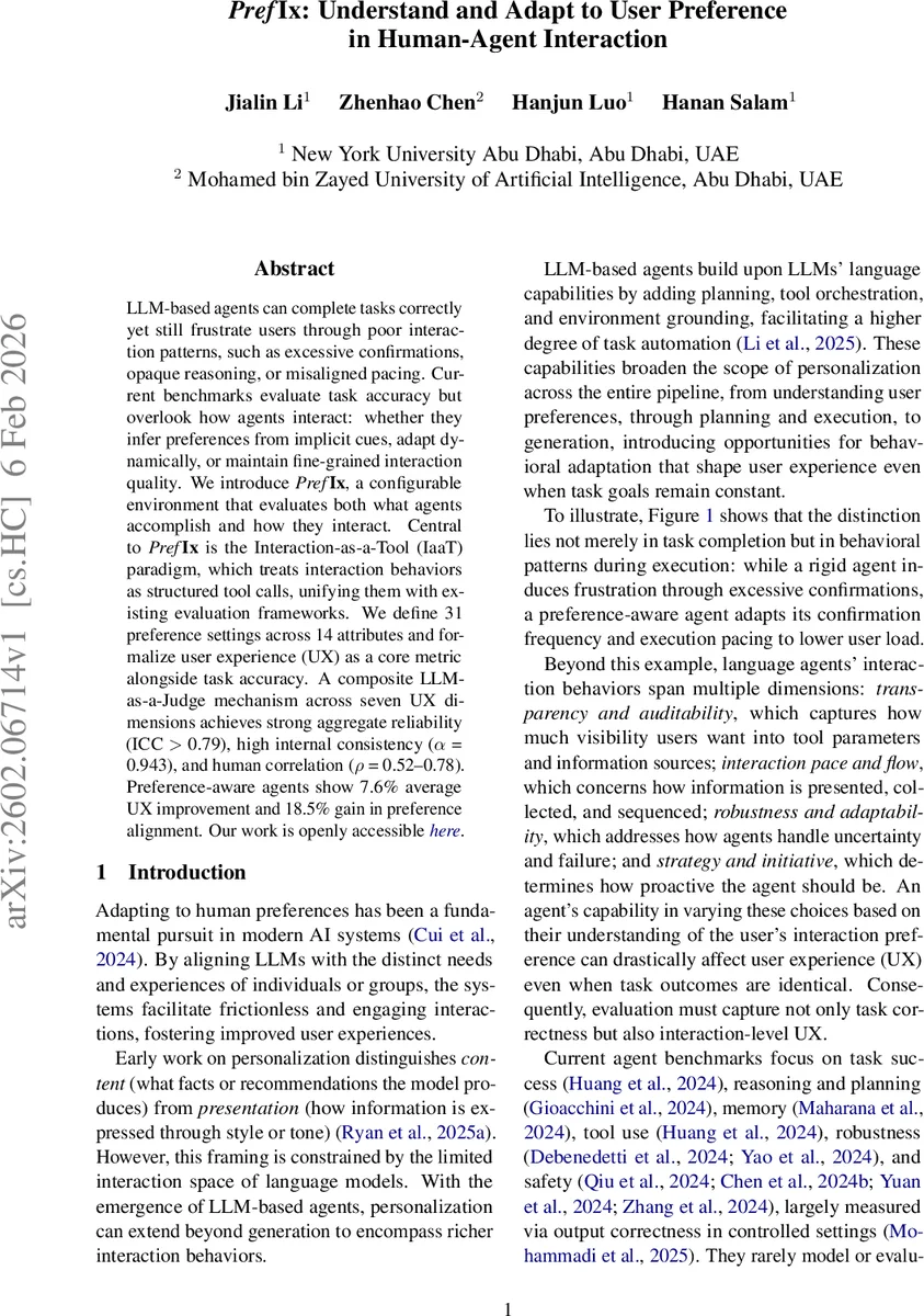 PrefIx: Understand and Adapt to User Preference in Human-Agent Interaction