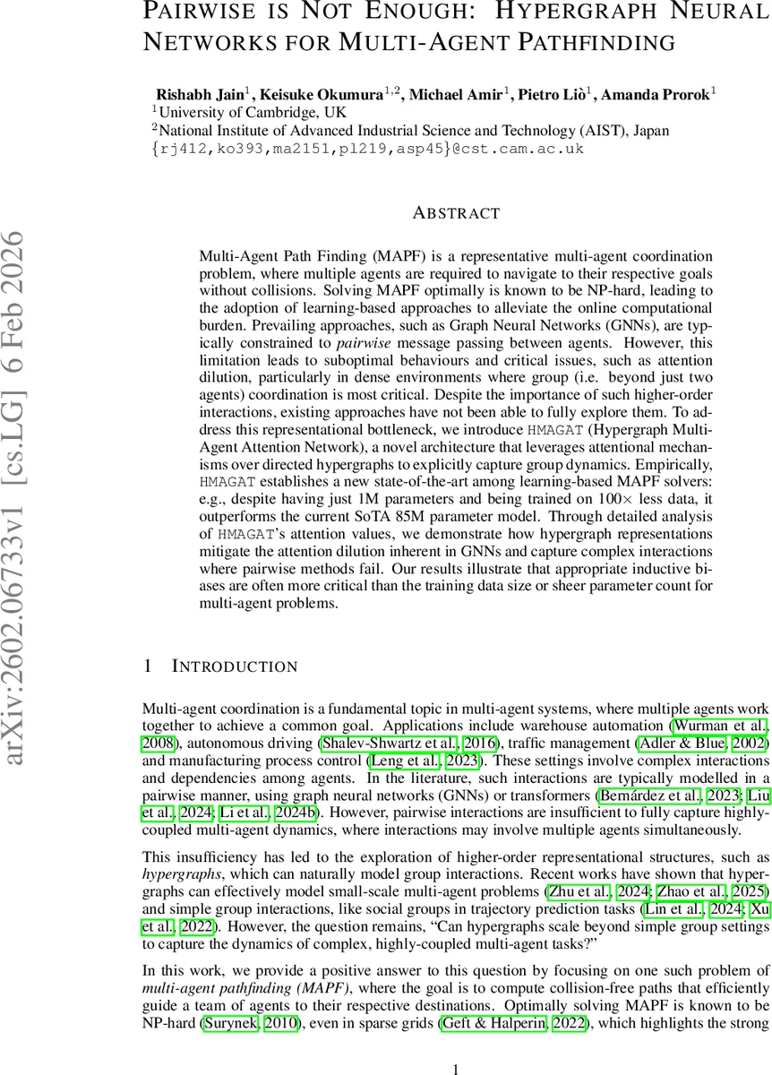 Pairwise is Not Enough: Hypergraph Neural Networks for Multi-Agent Pathfinding