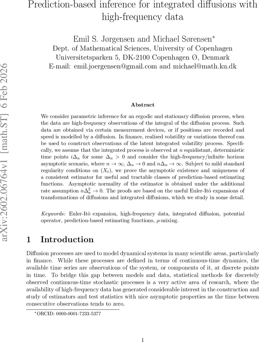 Prediction-based inference for integrated diffusions with high-frequency data