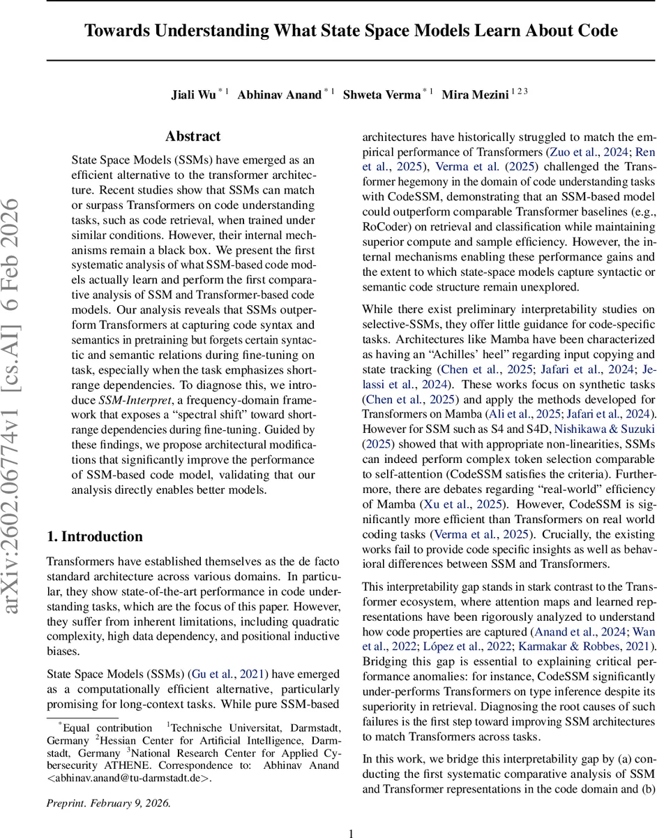 Towards Understanding What State Space Models Learn About Code
