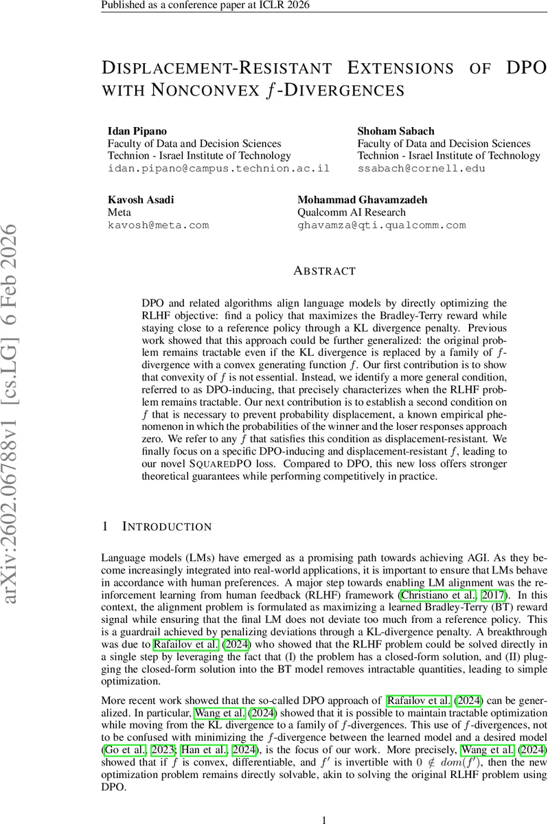 Displacement-Resistant Extensions of DPO with Nonconvex $f$-Divergences