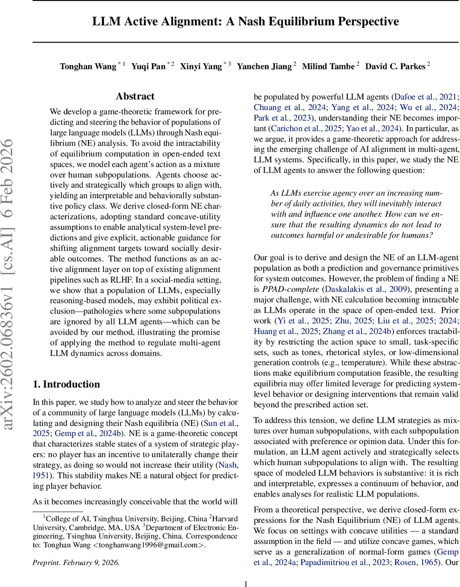 LLM Active Alignment: A Nash Equilibrium Perspective