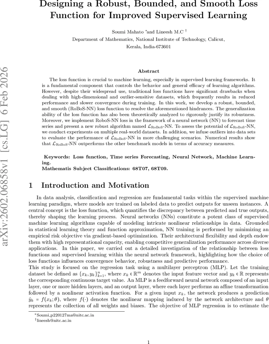 Designing a Robust, Bounded, and Smooth Loss Function for Improved Supervised Learning