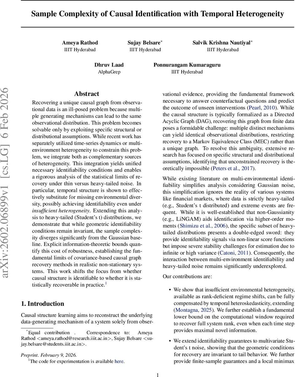 Sample Complexity of Causal Identification with Temporal Heterogeneity