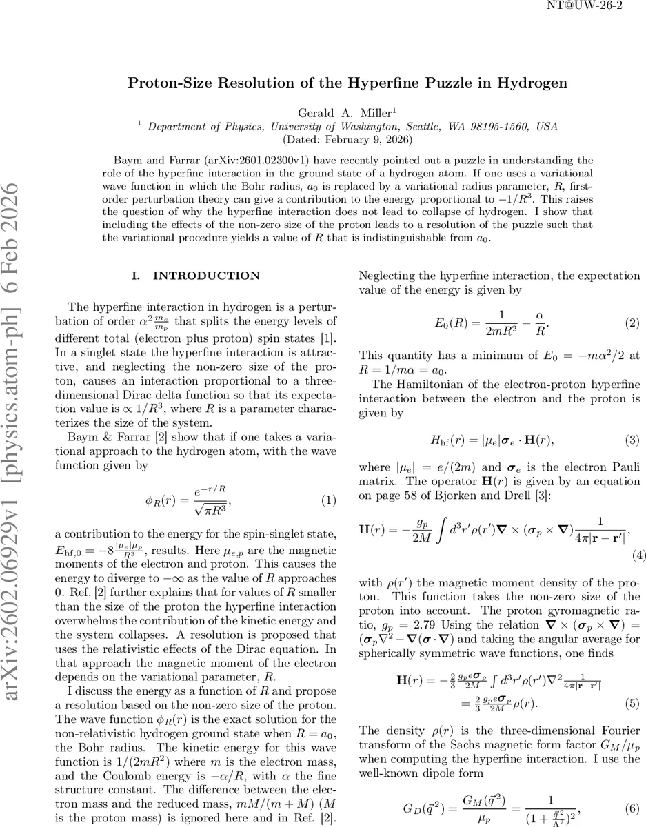 Proton-Size Resolution of the Hyperfine Puzzle in Hydrogen