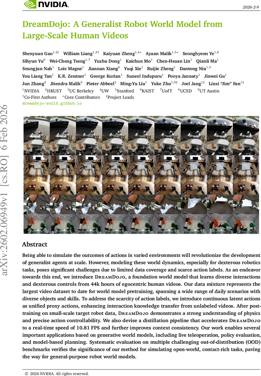 DreamDojo: A Generalist Robot World Model from Large-Scale Human Videos