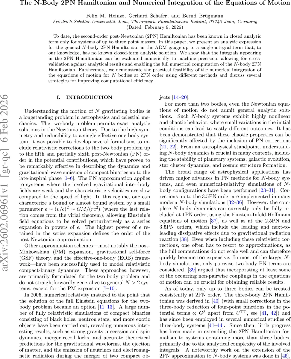 The N-Body 2PN Hamiltonian and Numerical Integration of the Equations of Motion