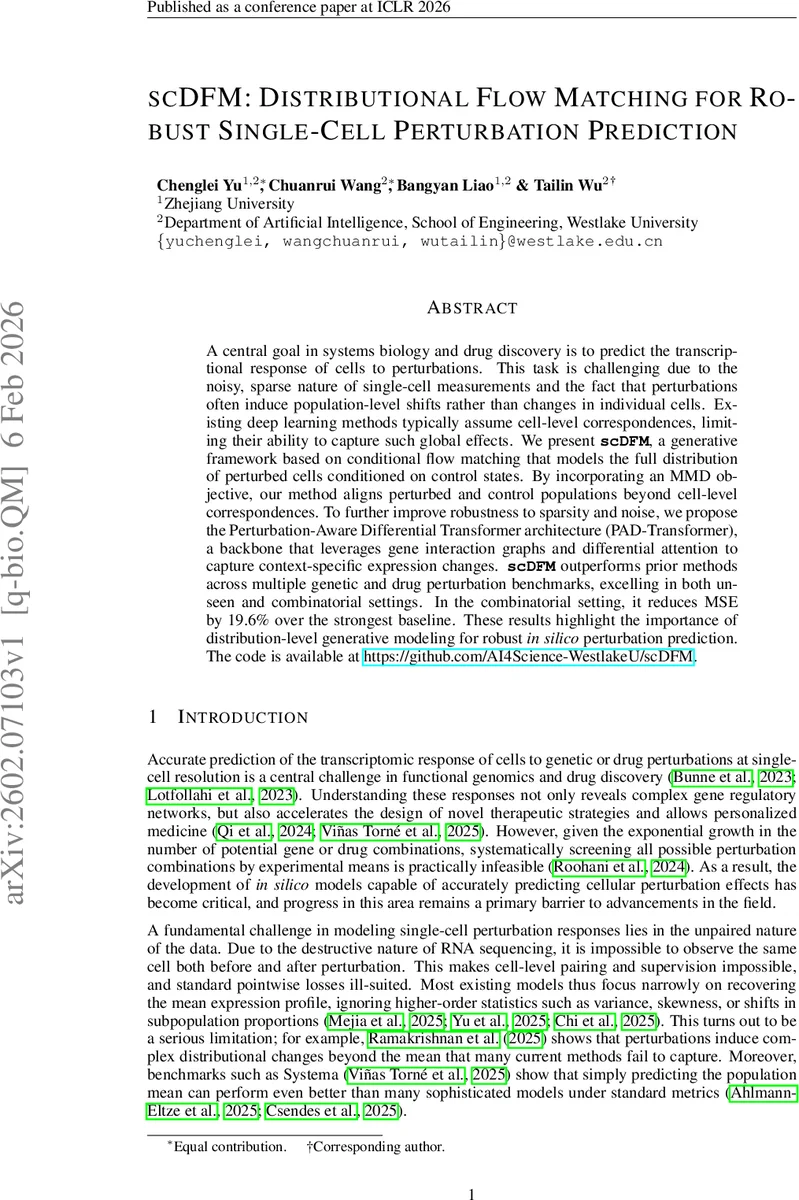 scDFM: Distributional Flow Matching Model for Robust Single-Cell Perturbation Prediction