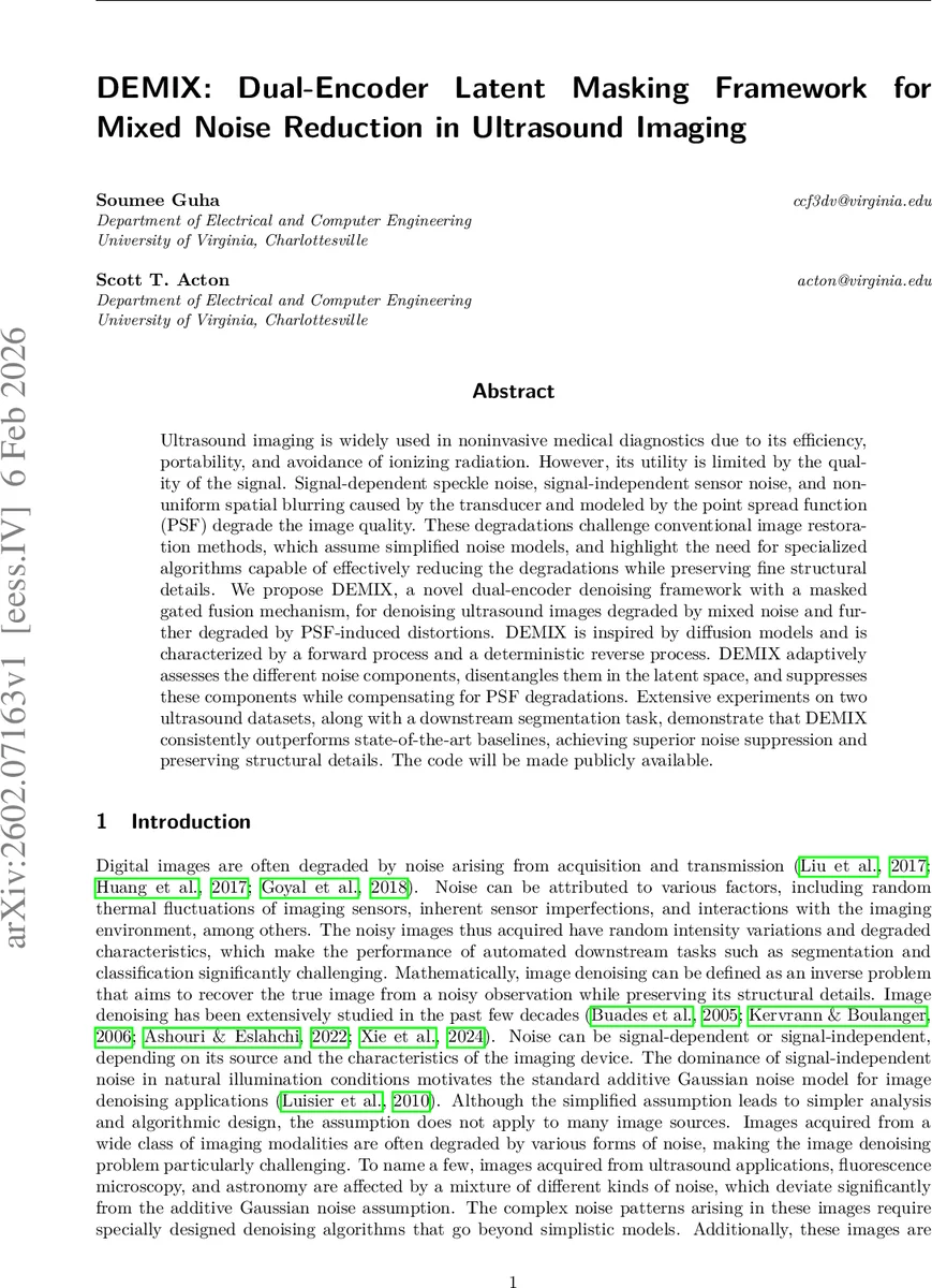 DEMIX: Dual-Encoder Latent Masking Framework for Mixed Noise Reduction in Ultrasound Imaging