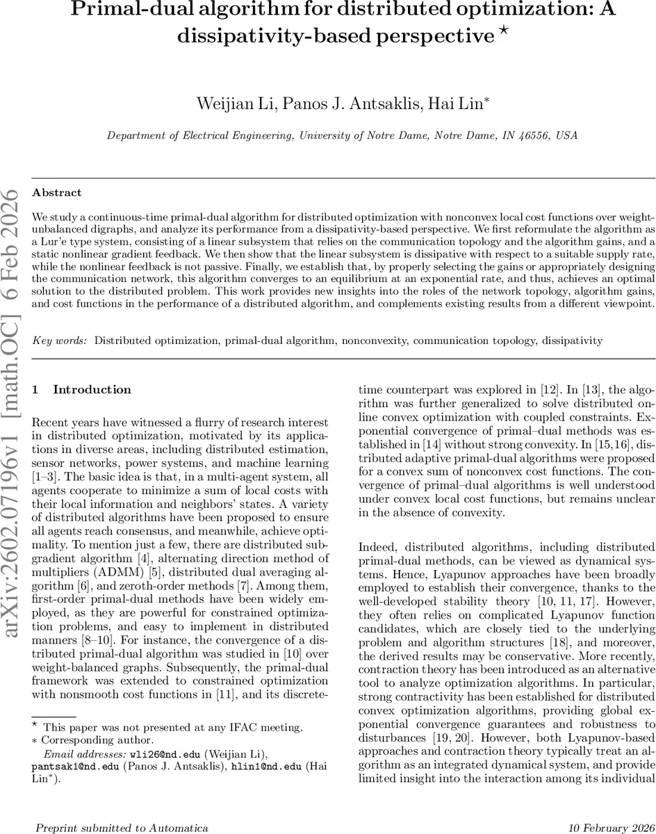 Primal-dual algorithm for distributed optimization: A dissipativity-based perspective