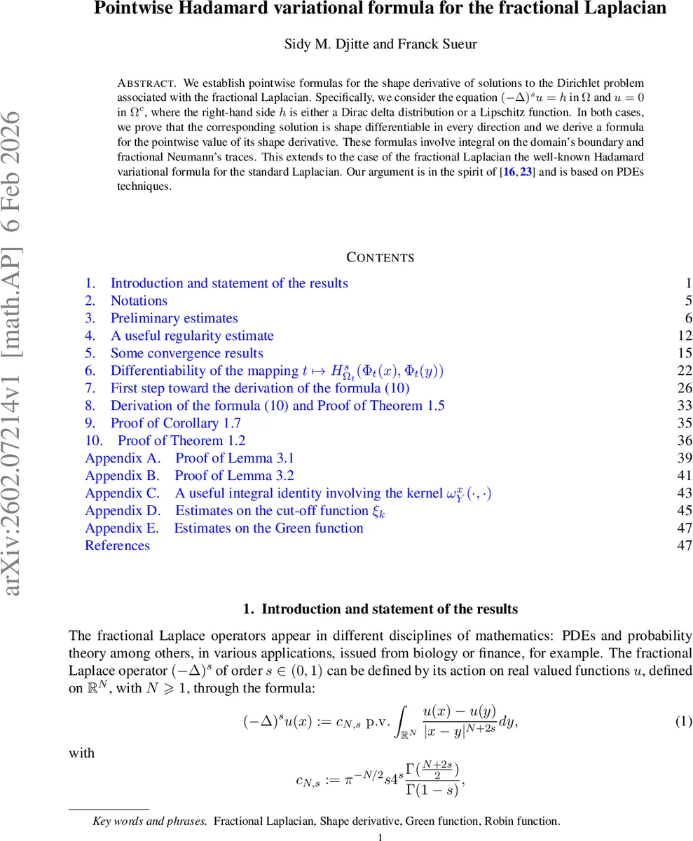 Pointwise Hadamard variational formula for the fractional Laplacian
