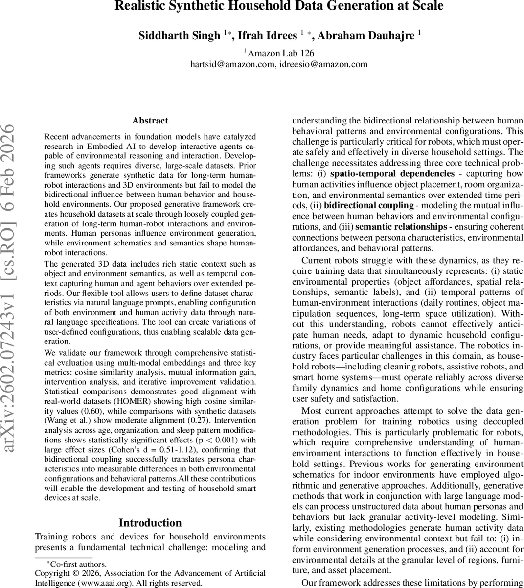 Realistic Synthetic Household Data Generation at Scale