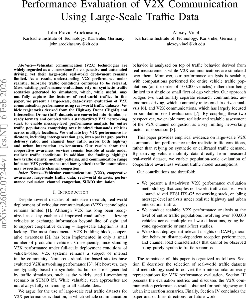 Performance Evaluation of V2X Communication Using Large-Scale Traffic Data