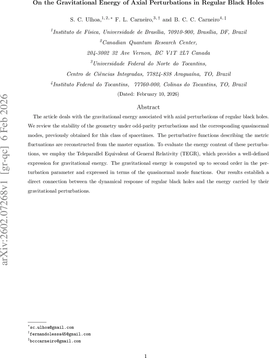 On the Gravitational Energy of Axial Perturbations in Regular Black Holes