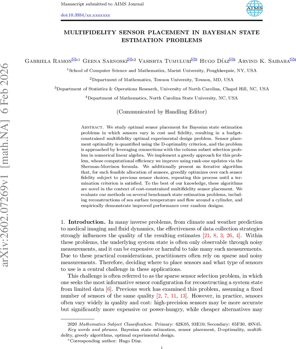 Multifidelity sensor placement in Bayesian state estimation problems