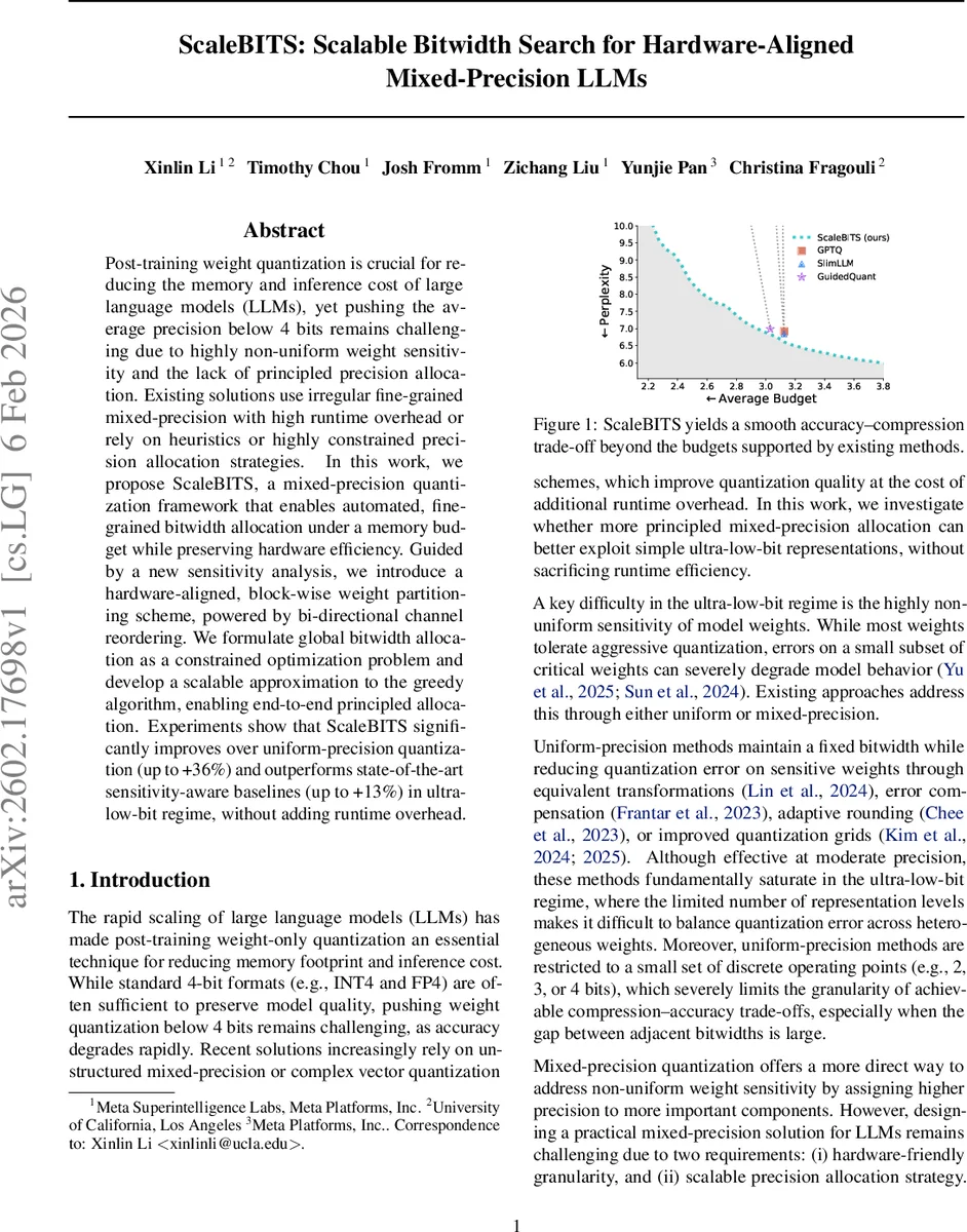 ScaleBITS: Scalable Bitwidth Search for Hardware-Aligned Mixed-Precision LLMs
