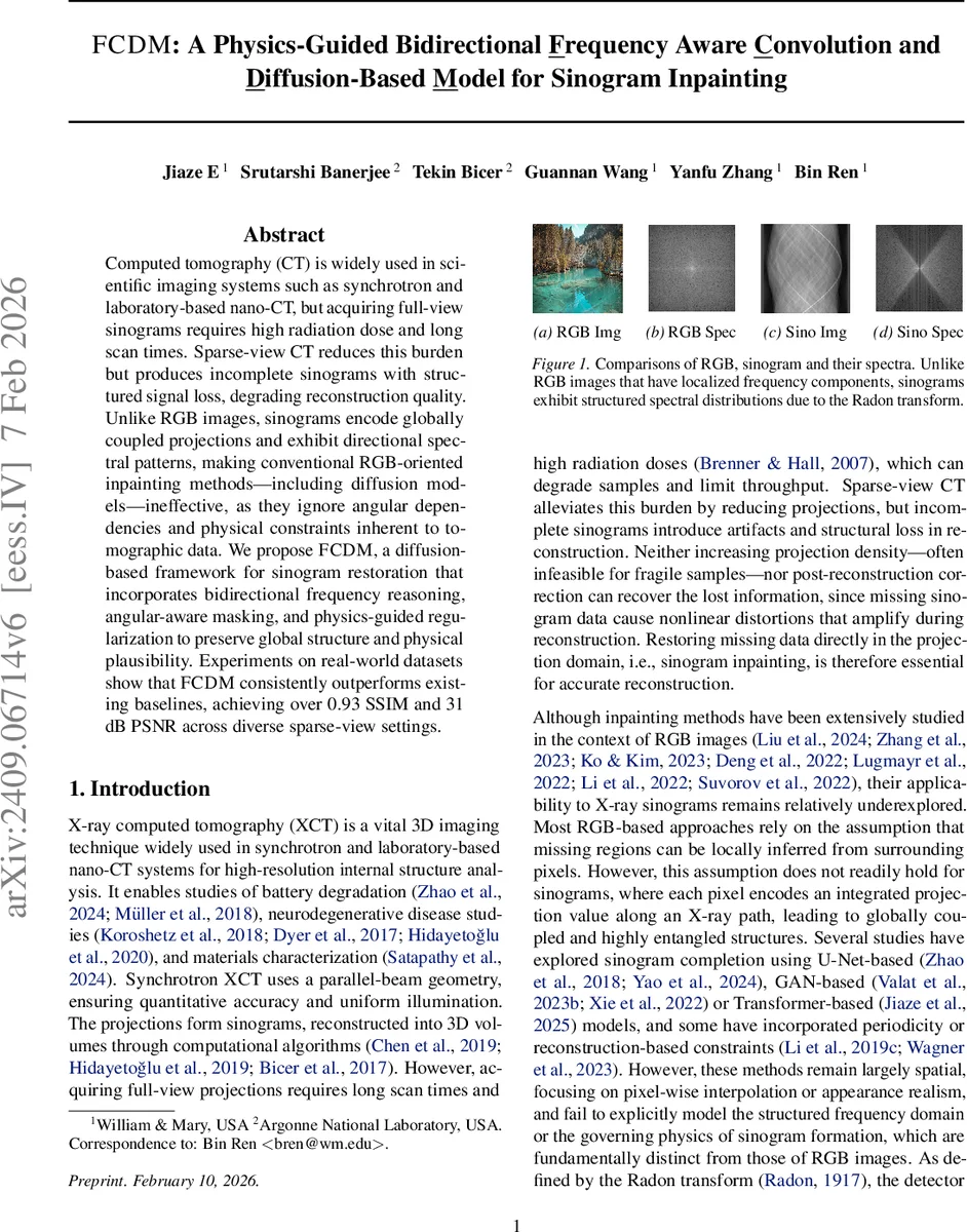 FCDM: A Physics-Guided Bidirectional Frequency Aware Convolution and Diffusion-Based Model for Sinogram Inpainting