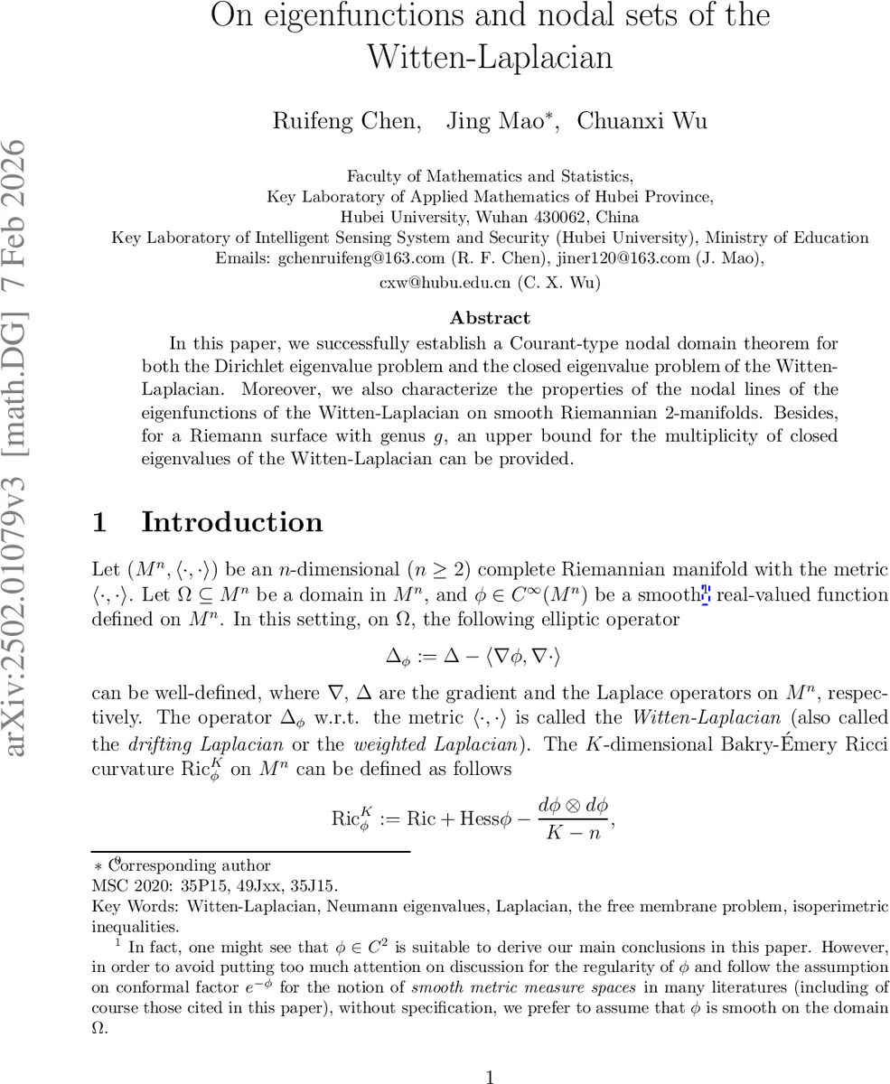 On eigenfunctions and nodal sets of the Witten-Laplacian