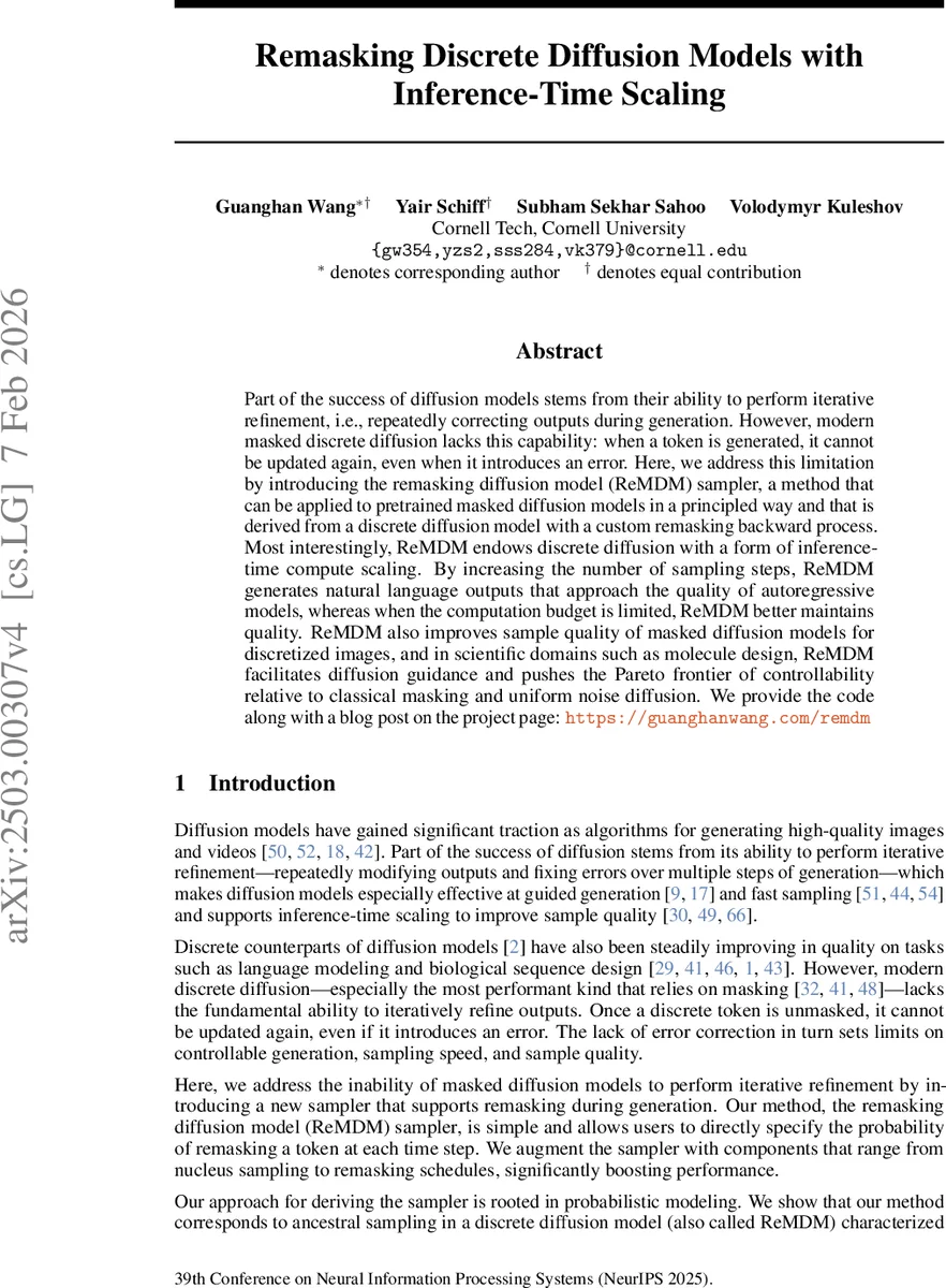Remasking Discrete Diffusion Models with Inference-Time Scaling