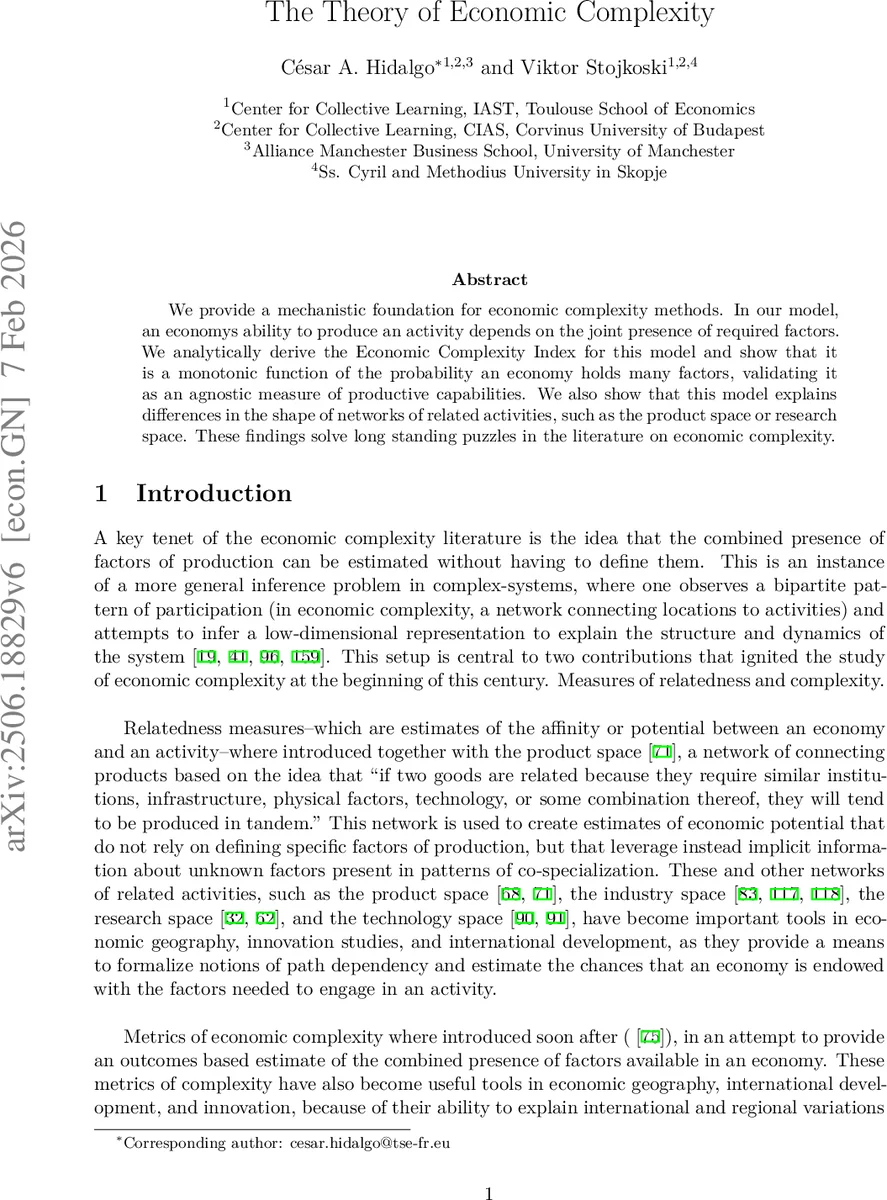 The Theory of Economic Complexity