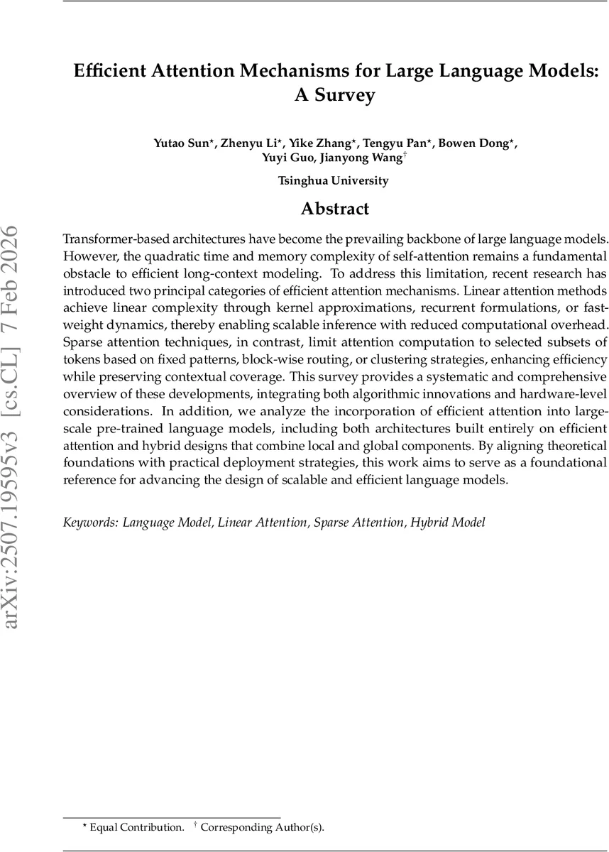 Efficient Attention Mechanisms for Large Language Models: A Survey