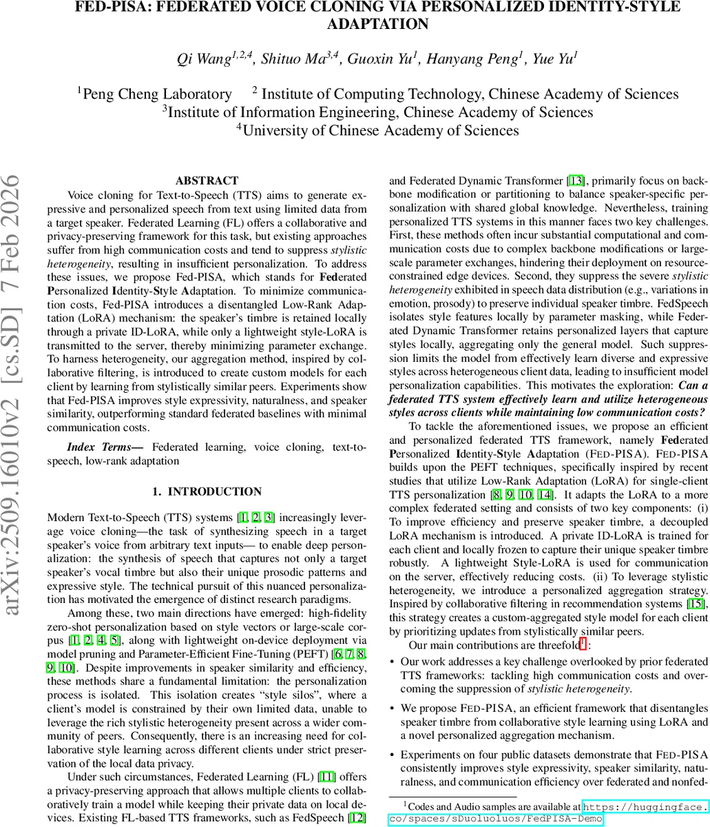 Fed-PISA: Federated Voice Cloning via Personalized Identity-Style Adaptation
