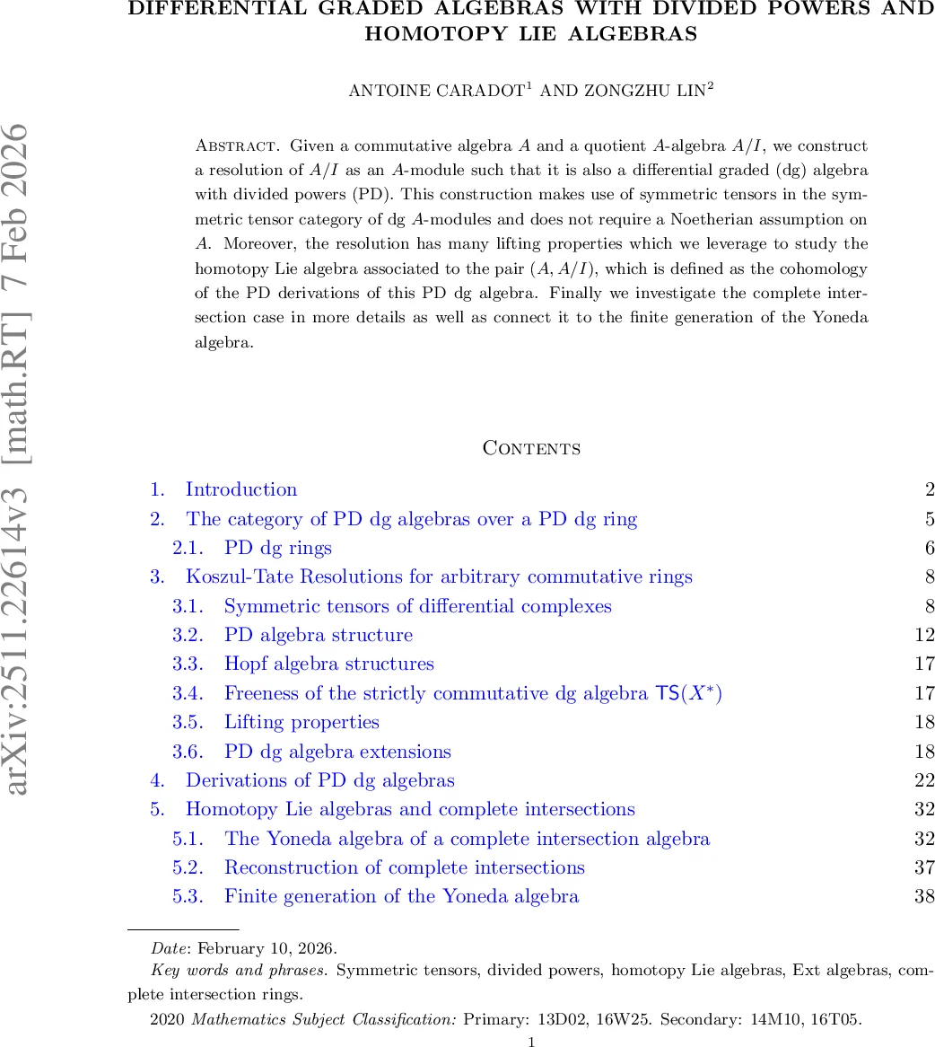 Differential graded algebras with divided powers and homotopy Lie algebras