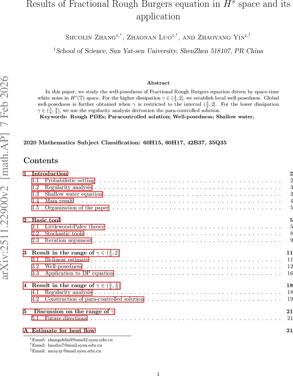 Results of Fractional Rough Burgers equation in $H^s$ space and its application