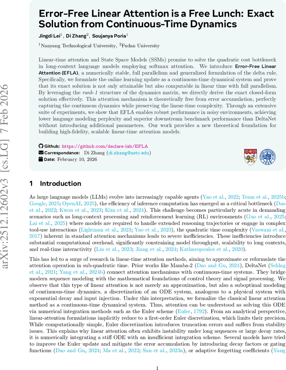 Error-Free Linear Attention is a Free Lunch: Exact Solution from Continuous-Time Dynamics