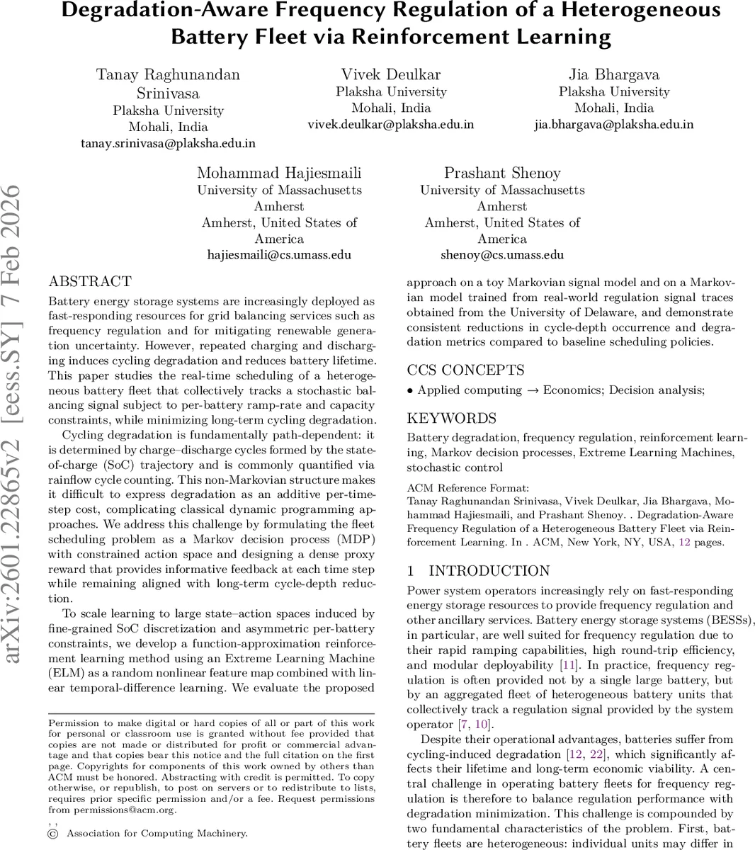 Degradation-Aware Frequency Regulation of a Heterogeneous Battery Fleet via Reinforcement Learning