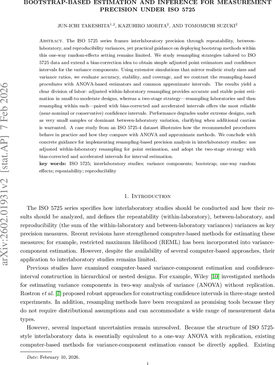 Bootstrap-based estimation and inference for measurement precision under ISO 5725