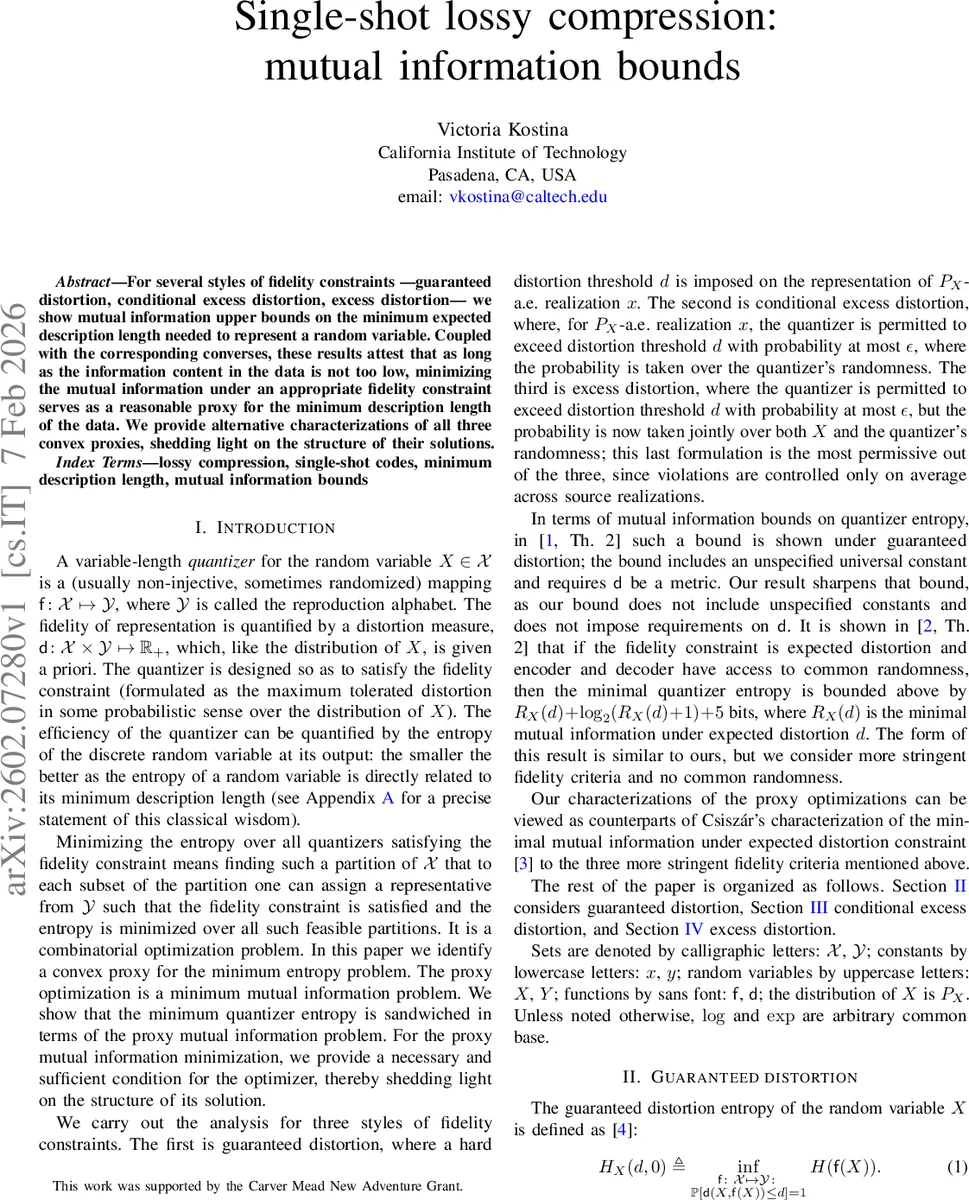 Single-shot lossy compression: mutual information bounds