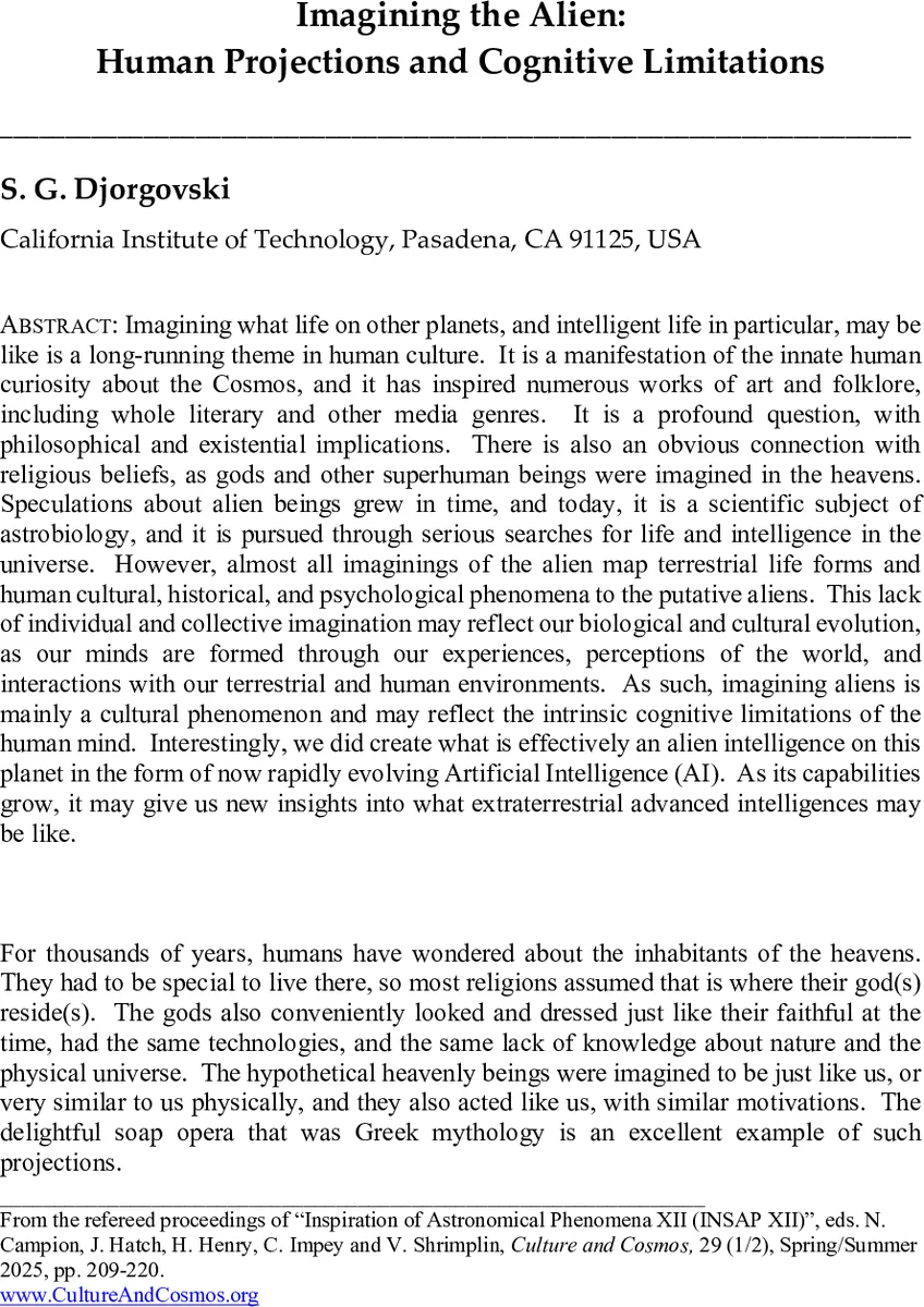 Imagining the Alien: Human Projections and Cognitive Limitations