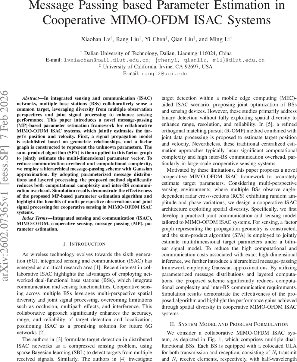 Message Passing based Parameter Estimation in Cooperative MIMO-OFDM ISAC Systems