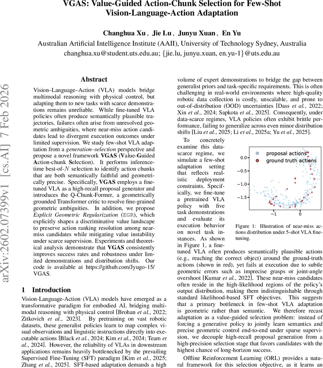 VGAS: Value-Guided Action-Chunk Selection for Few-Shot Vision-Language-Action Adaptation