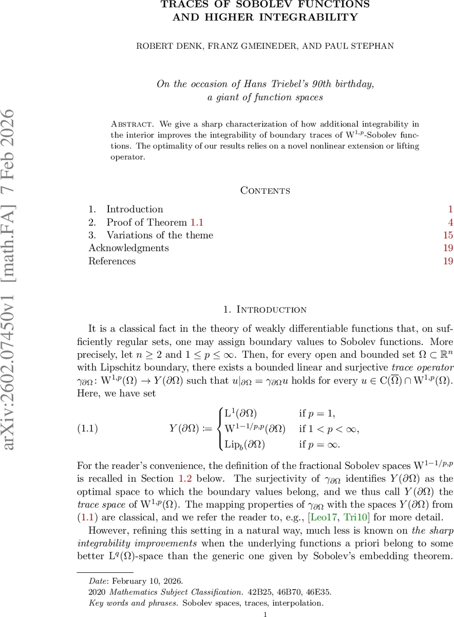 Traces of Sobolev functions and higher integrability