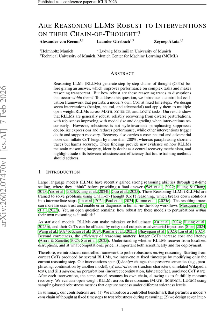 Are Reasoning LLMs Robust to Interventions on Their Chain-of-Thought?
